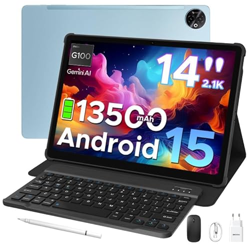 DOOGEE Tab E3 Max Android 15 Tablet 14 Zoll Gemini AI 13500mAh Helio G100 32GB RAM+256GB Tablet mit SIM Card Slot Octa Core Tablets mit Tastatur, Maus, Stift, Hülle, Schutzfolie Dual 4G LTE + 5G WiFi von DOOGEE