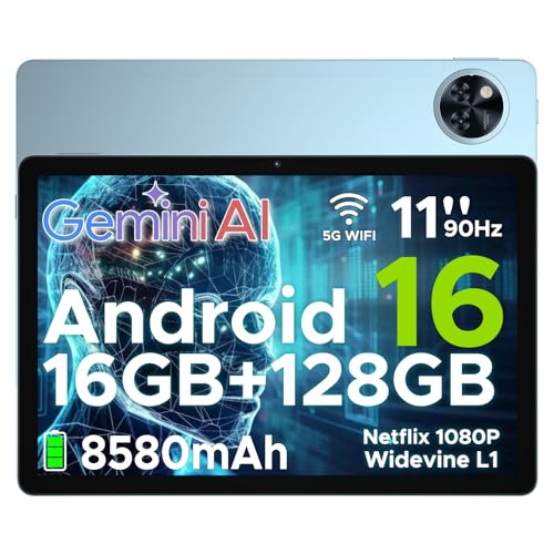 DOOGEE U11 Android 16 Tablet 11 Zoll Gemini AI 16GB RAM +128GB ROM (2TB TF) 8580mAh Gaming Tablet Unisoc T7200 Octa-Core 13MP+5MP Tablets PC 2.4G+5G WLAN GMS/ WidevineL1/ 3.5mm Audio/GPS/Face ID/OTG von DOOGEE