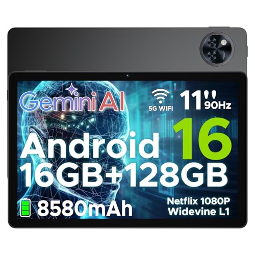 DOOGEE U11 Android 16 Tablet 11 Zoll Gemini AI 16GB RAM +128GB ROM (2TB TF) 8580mAh Gaming Tablet Unisoc T7200 Octa-Core 13MP+5MP Tablets PC 2.4G+5G WLAN GMS/ WidevineL1/ 3.5mm Audio/GPS/Face ID/OTG von DOOGEE