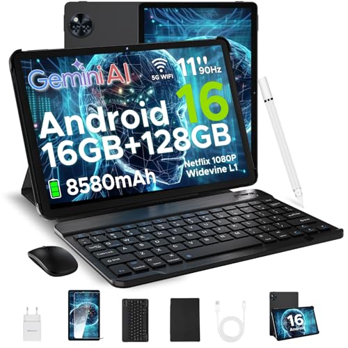 DOOGEE U11 Android 16 AI Tablet 11 Zoll, 16GB+128GB (2TB TF) Gaming Tablets, T7200 Octa Core, 8580mAh, Gemini AI, WiFi 5, 90Hz Display, 13MP+5MP, Tablet mit Tastatur, Maus,Stift,Hülle und Schutzfolie von DOOGEE