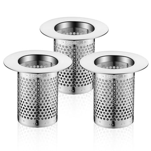 3 Stück Abflusssieb Waschbecken, PARFCO 5,5 x 5 cm Edelstahl Haarsieb Dusche, Silber Waschbecken Sieb, Spülbecken Sieb für Balkon Küchen Badezimmer Abflussfilter von PARFCO