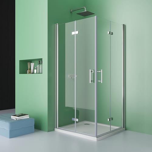 DOOLEEWEE 70 x 70 x 195 cm Duschkabine Eckeinstieg Doppel Falttüren Duschtüren 180° Eckig Dusche Duschwand Duschabtrennung mit NANO Beschichtung Ohne Duschwanne von DOOLEEWEE