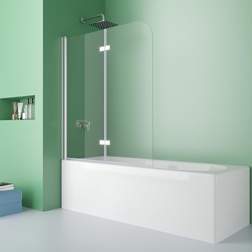 DOOLEEWEE Duschwand für Badewanne 120x140 cm Badewannenfaltwand 2-teilig Faltbar 6mm ESG Glas Nano Beschichtung Duschtrennwand von DOOLEEWEE