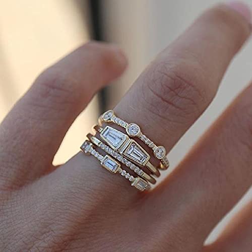DOOLY 4 Teile/Satz Geometrische Goldfarbkombination Runde Zirkon Kristall Ringe Set Für Frauen Engagement Party Eheringe Hand Schmuck von DOOLY