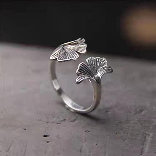 S925 Sterling Silber Sen Department Retro Style Ginkgo Leaf Finger Damen Offener Ring von DOOLY