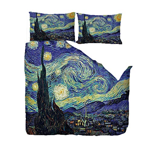 DOORWD 3D Bettbezug Set 3 Stück Van Gogh Blauer Himmel 240x220cm Microfaser Bettwäsche-Set1 Bettbezug Und 2 Kissenbezug 80x80cm von DOORWD