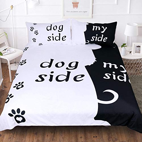 DOORWD Dog Side My Side 3D Bettbezug 100% Mikrofaser 135x200cm 3-teilig Bettwäsche-Sets Enthält 2 Kissen 80x80cm Geeignet für Kinder und Erwachsene von DOORWD