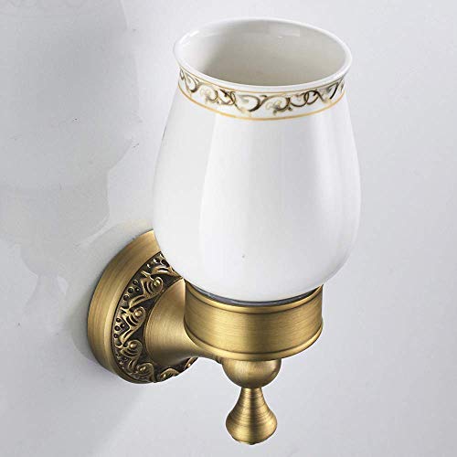 Zahnbürstenhalter Gold mit Keramik Becher für Badezimmer, Becherhalter aus Messing, Wandmontage von DOOT