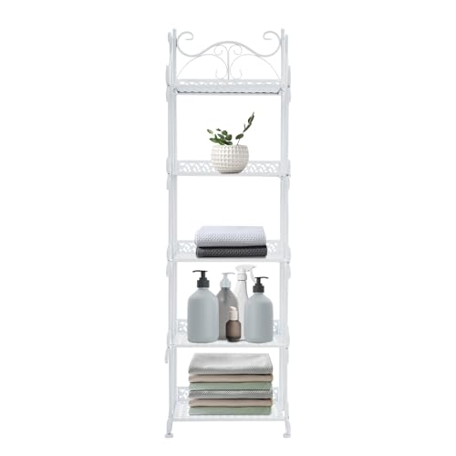DOPBENT 5 Ebenen Standregal Klappregal Küchenregal, Multifunktionales Metallregal Aufbewahrungsregal Lagerregal, für Küche Wohnzimmer Balkon, 33x20x110cm (Weiß) von DOPBENT