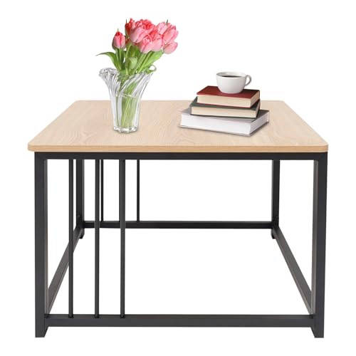 DOPBENT Couchtisch Cube, Beistelltisch aus Metall & Holz, 60x60x45cm, Moderner Wohnzimmertisch, Sofatisch Holzfarbe für Büro, Balkon, Wohnzimmer von DOPBENT