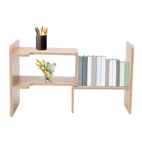 DOPBENT Einstellbare Holz Desktop Bücherregal, Schreibtisch-Organizer, Schreibtisch Erweiterbar Display Regal Rack, für Home Office Schule von DOPBENT