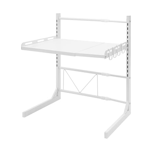 DOPBENT Erweiterbares Verstellbare Mikrowellen Regal, 2-Stufig Küchen Mikrowelle Ständer Regal, Elektroherd Halterung, Küchenaufbewahrung Organizer mit 4 Haken (Weiß) von DOPBENT