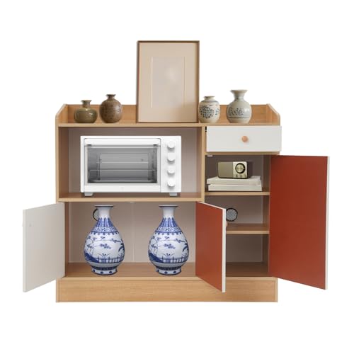DOPBENT Küchenschrank mit Mikrowellenregal, Sideboard Küche mit 1 Schubladen und 3 Türen, 90 x 30 x 80 cm, für Wohnzimmer, Küche, Esszimmer (Eiche Farbe) von DOPBENT
