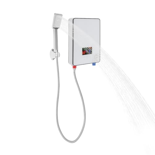 DOPBENT Mini Elektronischer Durchlauferhitzer, 6500W Elektrischer Warmwasserbereiter mit Handbrause, 220V Tankless Dusche Heißwassersystem mit LED-Digital-Temperaturanzeige von DOPBENT