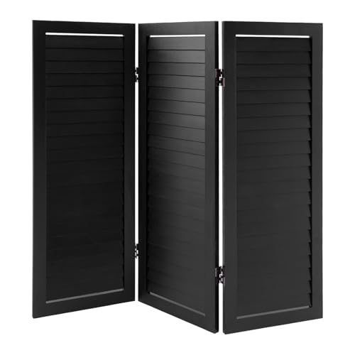 DOPBENT Paravent Lamellen, 90x81 cm, Freistehender Paravent als Raumteiler, Stellwand für innen Outdoor Garten Balkon, Holz Raumteiler, Schwarz von DOPBENT