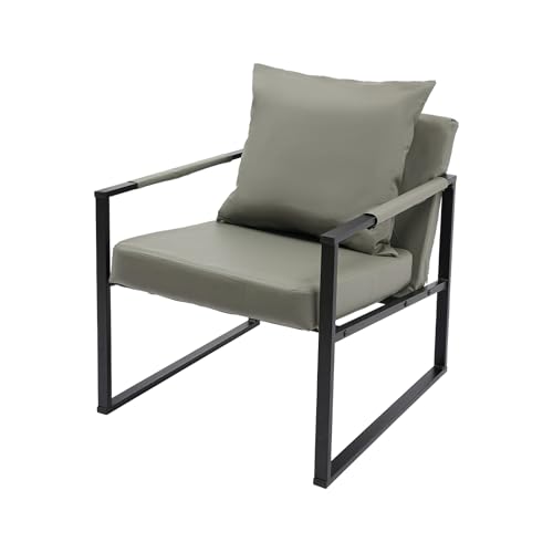 DOPBENT Sessel Wohnzimmer, Gepolsterter Akzentstuhl mit Kissen, Moderner Metallrahmen Loungesessel, Armsessel für Büro, Schlafzimmer (Grau) von DOPBENT