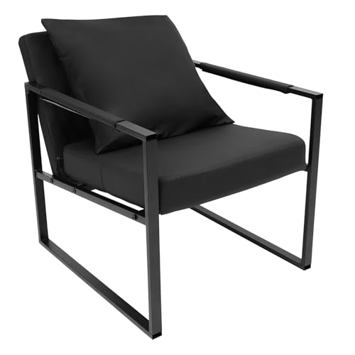 DOPBENT Sessel Wohnzimmer, Gepolsterter Akzentstuhl mit Kissen, Moderner Metallrahmen Loungesessel, Armsessel für Büro, Schlafzimmer (Schwarz) von DOPBENT