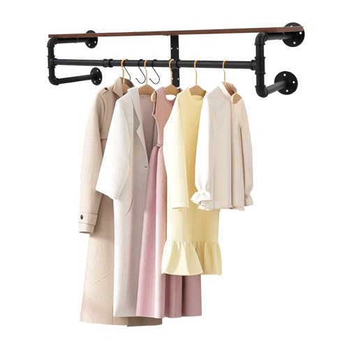 DOPBENT Wandgarderobe mit Ablage, Wandregal mit 3 abnehmbaren Haken, Hängeregal mit Kleiderstange, Kleiderständer Wand für Eingang, Flur, Schlafzimmer, Wohnzimmer (Schwarz) von DOPBENT