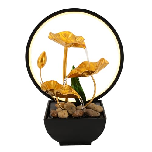 DOPBENT Zimmerbrunnen, Tischbrunnen Wasserfall mit LED Beleuchtung, Entspannung Meditationsdekoration für Haus, Büro, Garten, 22x13x28cm, Gold, Schwarz DOPBENT Zimmerbrunnen, Tischbrunnen Wasserfall mit LED Beleuchtung, Entspannung Meditationsdekoration für Haus, Büro, Garten, 22x13x28cm, Gold, Schwarz von DOPBENT