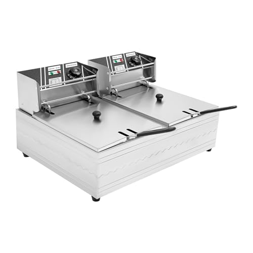 Elektrische Fritteuse, 220 V, Edelstahl, 12 Liter Fassungsvermögen, Temperaturregelung 60-200 °C, Kommerzielle Fritteuse mit 2 Fritierkörben von DOPBENT