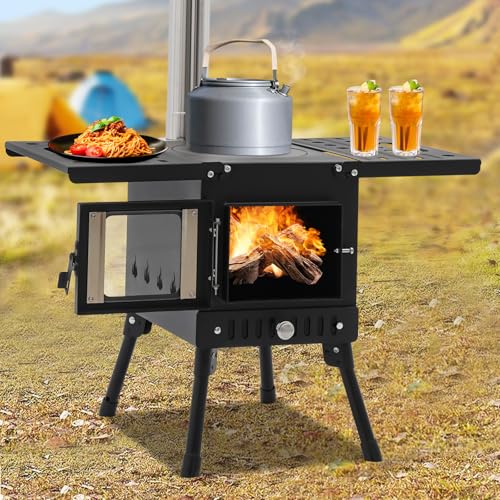 Tragbarer Zelt Ofen für Camping im Freien, faltbarer Campingkocher mit Kaminrohren, einstellbare Höhe 36-56 cm, energiesparend von DOPBENT
