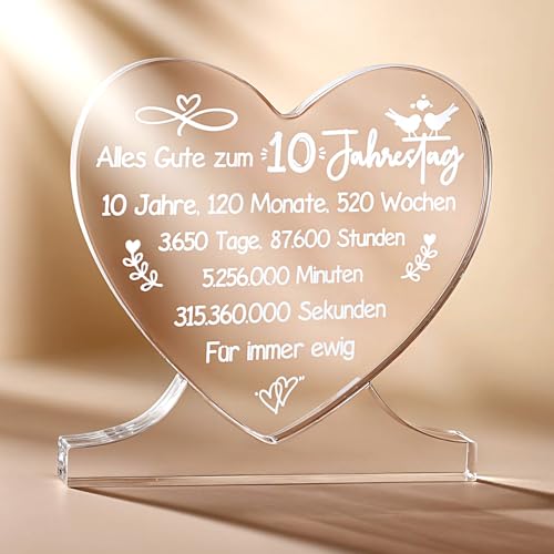 DOPENSPI 10 Jochzeitstag Geschenk, Herzförmiges Acryl Geschenke Ehepaar 10 Jahre Hochzeitstag Paare Geschenke Geschenk Zum Hochzeitstag von DOPENSPI
