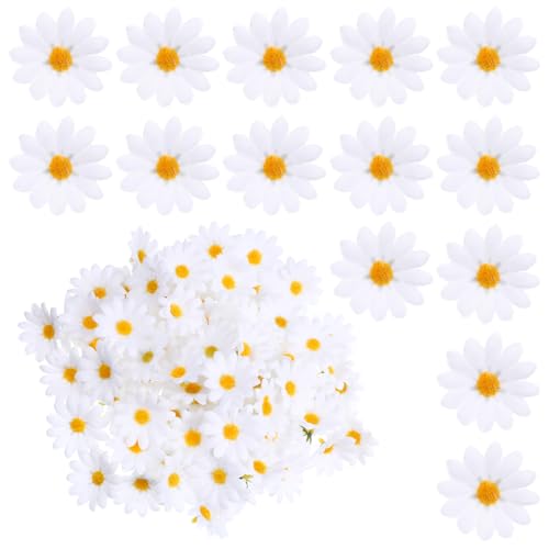 DOPENSPI 100 Stück Gänseblümchen-Blütenköpfe aus Stoff, 4.5 cm Weiße Gänseblümchen, Künstliche Blumen, Künstliche Blumenköpfe für Heimwerker, Basteln, Hochzeit, Zuhause, Party Dekoration von DOPENSPI