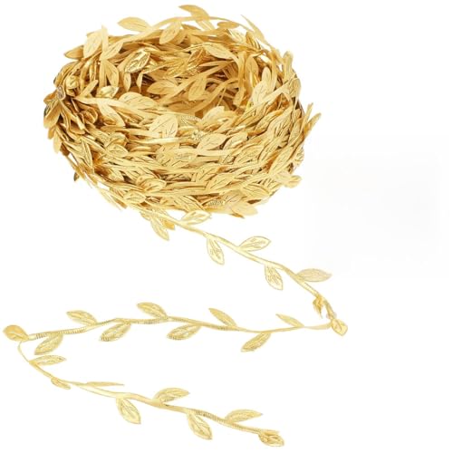 DOPENSPI 20M Blätter Streifen Geschenkband, Gold Geschenk Luftschlangen Künstliche Pflanzen Bänder Künstliche Reben mit Blatt Goldene Hochzeit Deko für DIY Handwerk Hochzeit Party Dekoration von DOPENSPI
