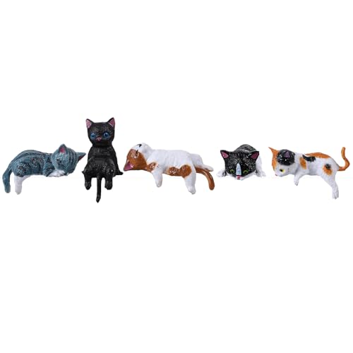 DOPENSPI 5 teiliges süßes Katzen Auto Innenzubehör, Miniatur Katzen, Rückspiegel Ornamente, Armaturenbrett Dekorationen, Fahrzeug Innendekor für Katzenliebhaberinnen von DOPENSPI