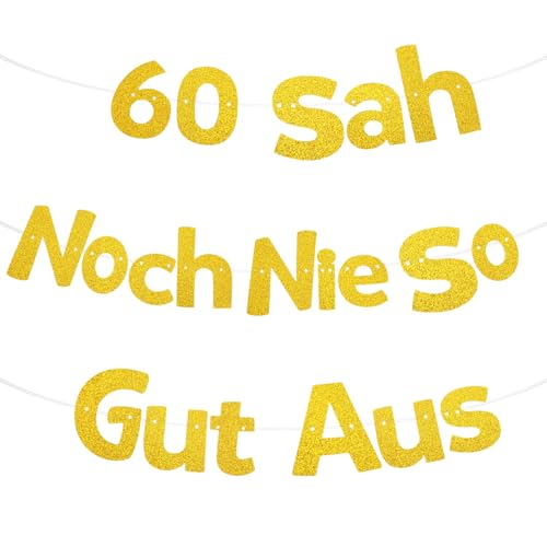 DOPENSPI 60 Geburtstag Dekoration, 60 SAH Noch Nie So Gut Aus Girlande Cheers to 60 Years für Männer Frauen, 60. Geburtstag Gold Glitzer Pailletten Gruß von DOPENSPI