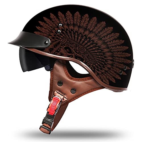 Jethel Scooter Motorrad Halbhelm Motorrad Halbgesicht Helm Helme Retro mit Männern & Frauen, Face Skull Cap für Chopper Moped ECE genehmigt,E,L von DOPORA