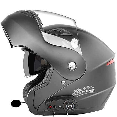 Motorrad Integrierter Bluetooth-Helm, Sturzhelm Anti-Fog-Doppelspiegel, Klapphelm Geschlossenen ECE-geprüft, Integralhelm MIT FM Funk Sprechanlage für Damen Herren,J,L 59~60cm von DOPORA