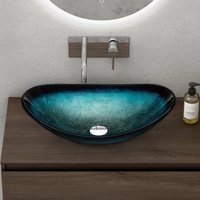 Doporro - Aufsatzwaschbecken Glaswaschbecken BxTxH: 53,5x35,5x16cm in Blau Glas Waschplatz Handwaschbecken Waschtisch Minerva08 - Blau von DOPORRO