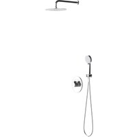 Design Unterputz-Duschsystem Duschset hochglänzend verchromt 200mm runder Regen-Duschkopf mit wassersparender Kopfbrause und Duscharmatur - Silber von DOPORRO