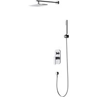 Design Unterputz-Duschsystem Duschset hochglänzend verchromt 250x250mm runder Regen-Duschkopf mit wassersparender Kopfbrause und Duscharmatur von DOPORRO