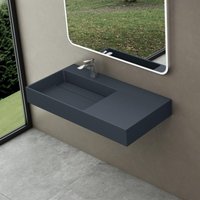 Doporro - Waschbecken Waschtisch 100x43x14 cm mit verstecktem Ablauf in matt Anthrazit aus Mineralguss als Aufsatzwaschbecken und Hängewaschbecken von DOPORRO