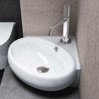 Aufsatzwaschbecken Hängewaschbecken Eckwaschbecken aus Keramik 395x385x145 mm weiß Handwaschbecken Gäste wc Waschtisch Brüssel002 - Weiß - Doporro von DOPORRO