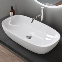 Aufsatzwaschbecken Keramik Waschbecken Oval 700x370x135 mm weiß glänzend Badezimmer Handwaschbecken Waschtisch Brüssel104 - Glänzend weiß - Doporro von DOPORRO