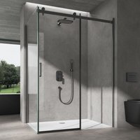 Duschkabine Eckdusche 100x140x195cm Duschabtrennung Schwarz 8mm ESG-Sicherheitsglas Klarglas Schiebetür mit weißer Duschtasse inkl.Nano-Beschichtung von DOPORRO