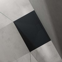 Duschtasse Duschwanne 70x100x3 flach Mineralguss in Anthrazit inkl. Ablaufgarnitur AL06 DIN-Anschlüsse für bodenebene Montage geeignet Geoma07 von DOPORRO