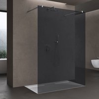 Duschwand Duschtrennwand 100x200 Walk-In Dusche mit Doppel-Stabilisator aus Echtglas 10mm ESG-Sicherheitsglas Vollgrau inkl. Nanobeschichtung von DOPORRO