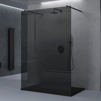 Duschwand Duschtrennwand 110x200 Walk-In Dusche schwarz mit Doppel-Stabilisator aus Echtglas 8mm ESG-Sicherheitsglas Vollgrau inkl. Nanobeschichtung von DOPORRO