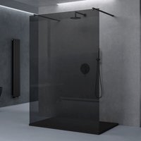 Duschwand Duschtrennwand 80x200 (78x200) Walk-In Dusche schwarz mit Doppel-Stabilisator aus Echtglas 8mm ESG-Sicherheitsglas Vollgrau inkl. von DOPORRO