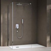 Duschwand Walk-In Dusche Duschtrennwand 100x120cm mit rechteckigem Stabilisator Bremen-L 01K Eckdusche aus 8mm ESG-Sicherheitsglas Klarglas inkl. von DOPORRO