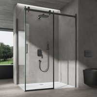 Duschkabine Eckdusche 90x120x195cm Duschabtrennung Schwarz 8mm ESG-Sicherheitsglas Klarglas Schiebetür mit weißer Duschtasse inkl.Nano-Beschichtung von DOPORRO