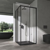 Duschkabine mit Schiebetür Duschabtrennung Klarglas 120x140cm Eckeinstieg Eckdusche 6mm esg Glas Höhe 190cm Ravenna16K plus schwarz von DOPORRO