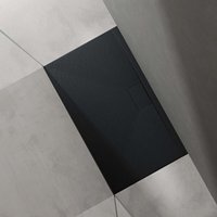 Duschtasse Duschwanne 70x120x3 flach Mineralguss in Anthrazit DIN-Anschlüsse für bodengleiche Montage geeignet Geoma07 - Doporro von DOPORRO