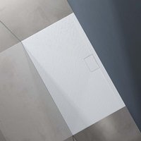 Duschtasse Duschwanne 80x140x3 flach Mineralguss in Weiß DIN-Anschlüsse für bodengleiche Montage geeignet Geoma07 - Doporro von DOPORRO