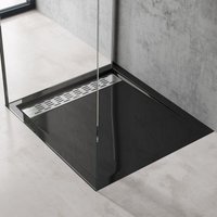 Doporro - Duschtasse Duschwanne 80x90x5cm flach aus Acryl in schwarz Rechteckig DIN-Anschlüsse für bodenebene Montage geeignet mit Abnehmbarer von DOPORRO