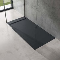 Duschtasse Duschwanne 80x160x4 flach Mineralguss in Anthrazit DIN-Anschlüsse für bodengleiche Montage geeignet Geoma04 - Doporro von DOPORRO
